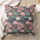 Elegant Chinoiserie Lotus Floral Red and Brown クッション (ブランケット)