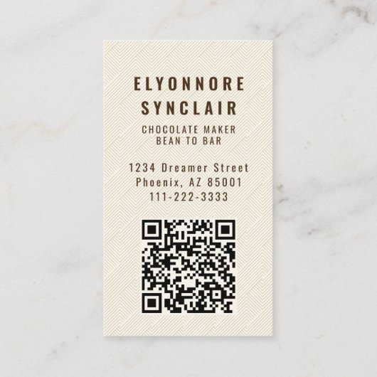 Elegant Chocolate Embossed Texture Look QR Code 名刺 (裏面)