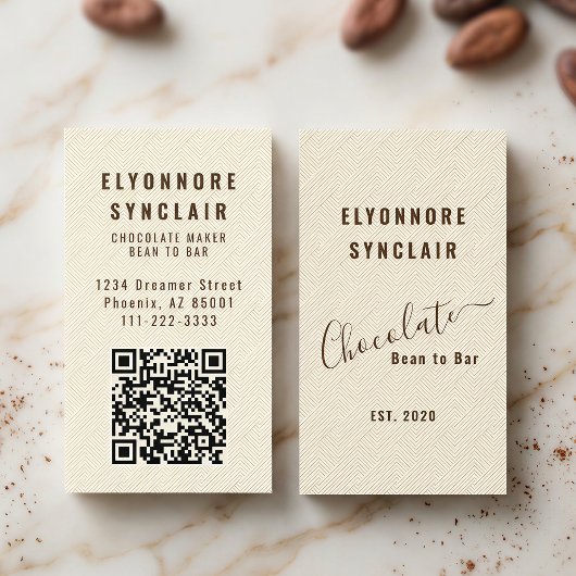 Elegant Chocolate Embossed Texture Look QR Code 名刺