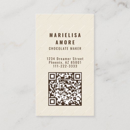 Elegant Chocolate Embossed Texture Look QR Code 名刺 (裏面)