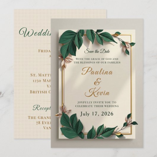 Elegant Christian Wedding e-invite 招待状 (正面/裏面)