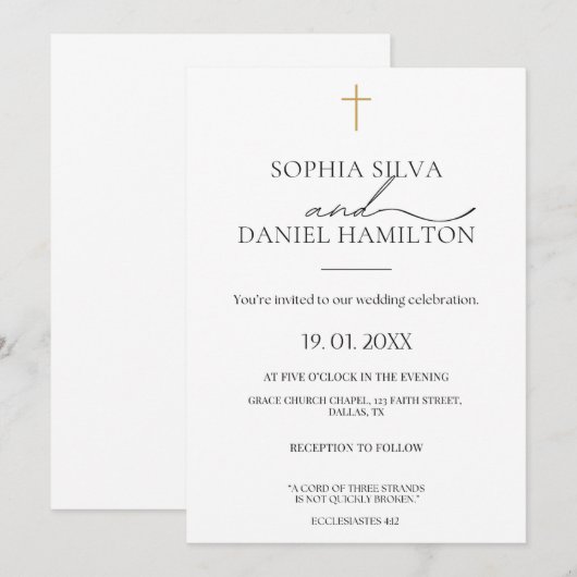 Elegant Christian Wedding Invitation  招待状 (正面/裏面)