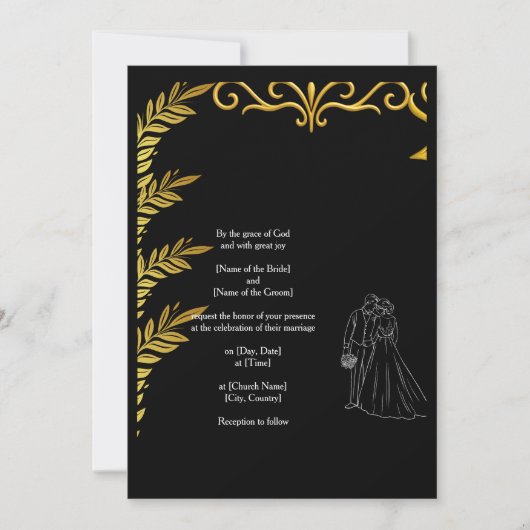 Elegant Christian Wedding Invitation | Gold Floral 招待状 (正面)