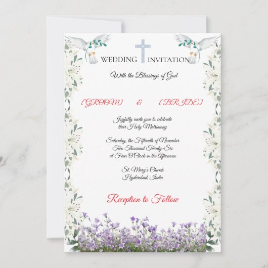 Elegant Christian Wedding Invitation Template 招待状 (正面)