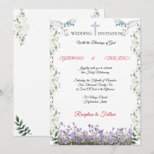 Elegant Christian Wedding Invitation Template 招待状 (正面/裏面)