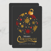 Elegant Christmas Bauble Snowflake Gold Glitter シーズンカード (正面/裏面)