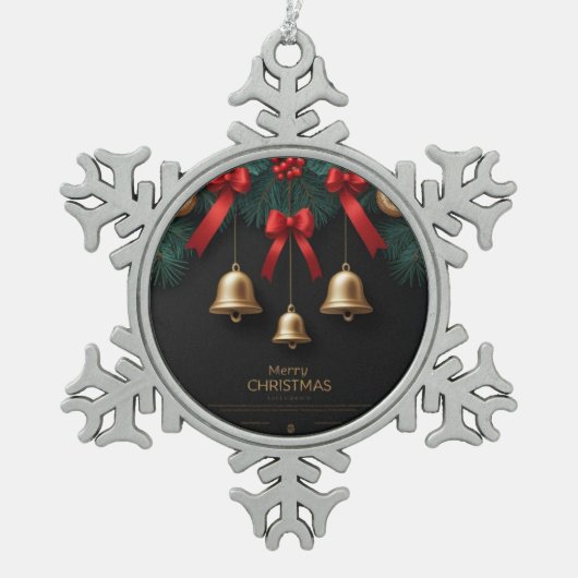 Elegant Christmas Bells Decor – スノーフレークピューターオーナメント (正面)