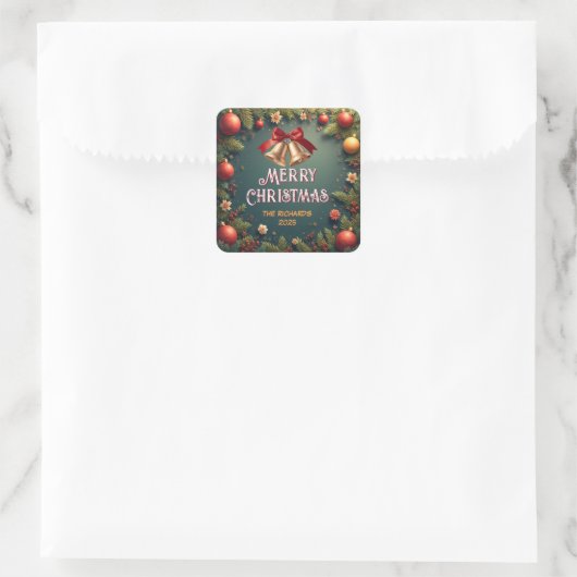 Elegant Christmas Bells Editable Sticker スクエアシール (バッグ)