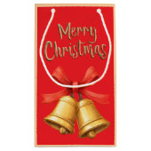 Elegant Christmas Bells Red Holiday Art スモールペーパーバッグ (裏面)