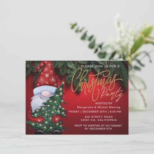 Elegant Christmas Bokeh Tree Party Gold Red 招待状 (スタンド正面)