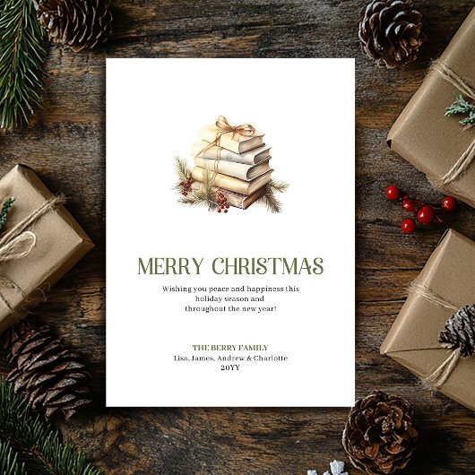 Elegant Christmas Books Greeting Card Neutral  シーズンカード