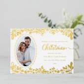 Elegant Christmas Botanical Frame Oval Photo  箔シーズンカード (立ち正面)