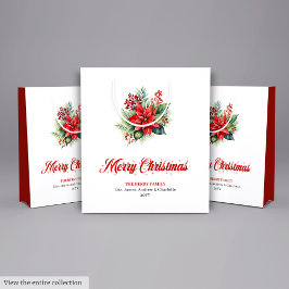 Elegant Christmas Bouquet Floral Holiday Gift Bag ミディアムペーパーバッグ