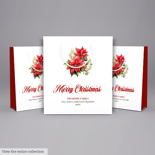 Elegant Christmas Bouquet Script Font Gift Bag ミディアムペーパーバッグ