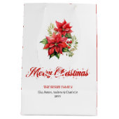 Elegant Christmas Bouquet Script Font Gift Bag ミディアムペーパーバッグ (裏面)