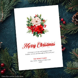 Elegant Christmas Bouquet Script Font Greeting  シーズンカード