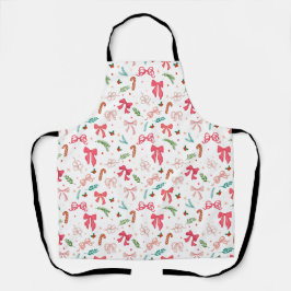 Elegant Christmas bow and candy pattern エプロン