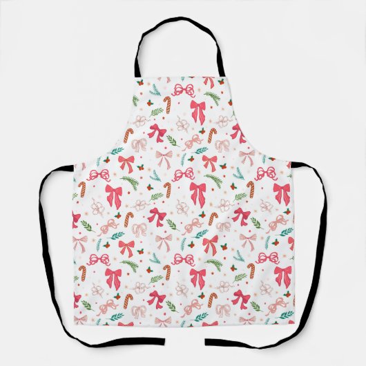 Elegant Christmas bow and candy pattern エプロン (正面)