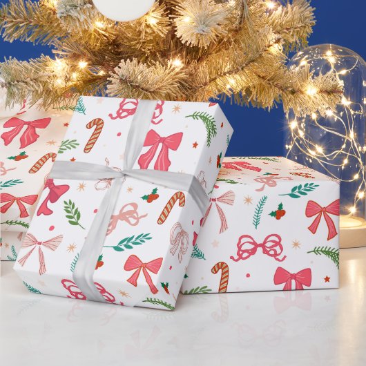 Elegant Christmas bow and candy pattern ラッピングペーパー (クリスマス)