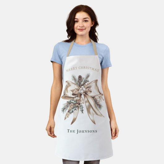 Elegant Christmas Bow Personalized  エプロン (着用した状態)