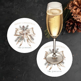 Elegant Christmas Bow Personalized Coasters ラウンドペーパーコースター