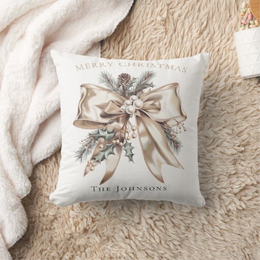 Elegant Christmas Bow Personalized Pillow クッション (ブランケット)