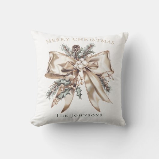 Elegant Christmas Bow Personalized Pillow クッション (正面)