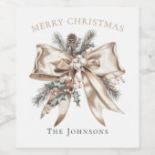 Elegant Christmas Bow Wine Bottle Label ワインラベル (シングルラベル)