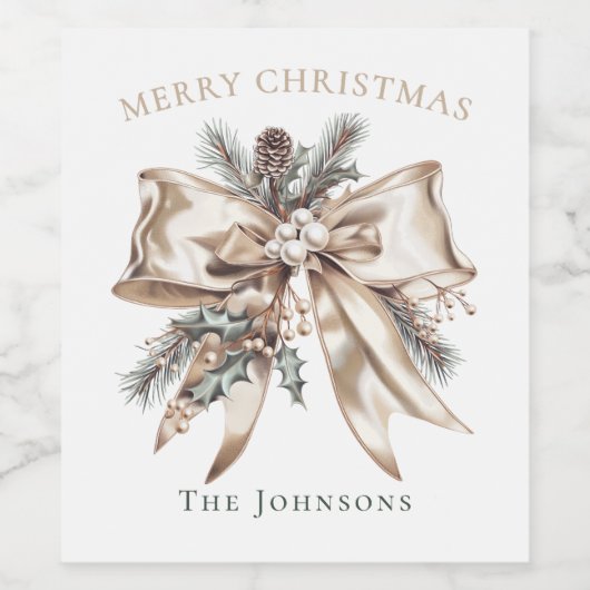 Elegant Christmas Bow Wine Bottle Label ワインラベル (シングルラベル)