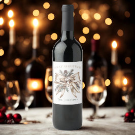 Elegant Christmas Bow Wine Bottle Label ワインラベル