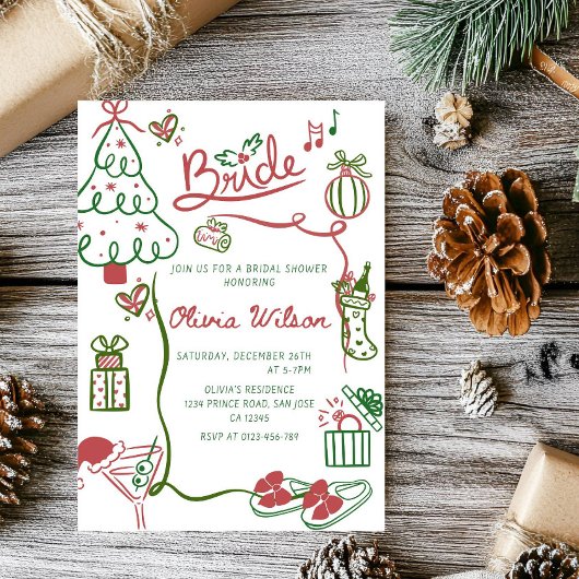 Elegant Christmas Bridal Shower Party 招待状