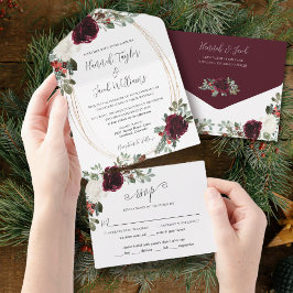 Elegant Christmas Burgundy Winter Wedding オールインワン招待状