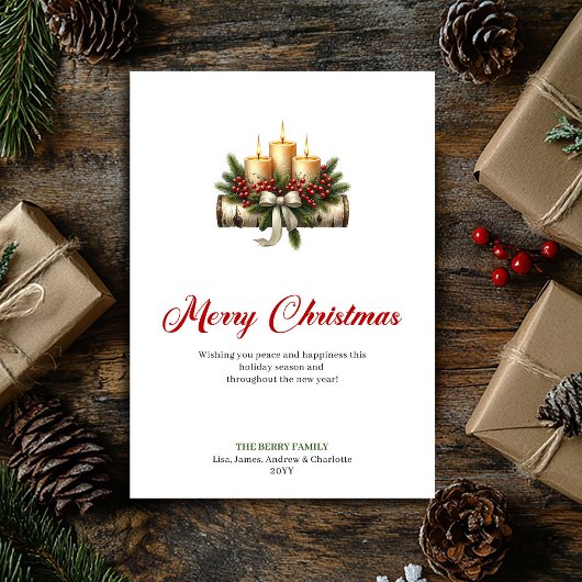 Elegant Christmas candles pine holly design card シーズンカード