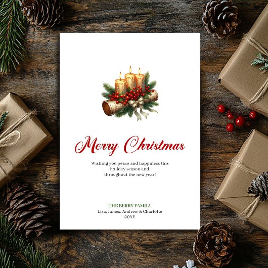 Elegant Christmas candles rustic wooden log card シーズンカード