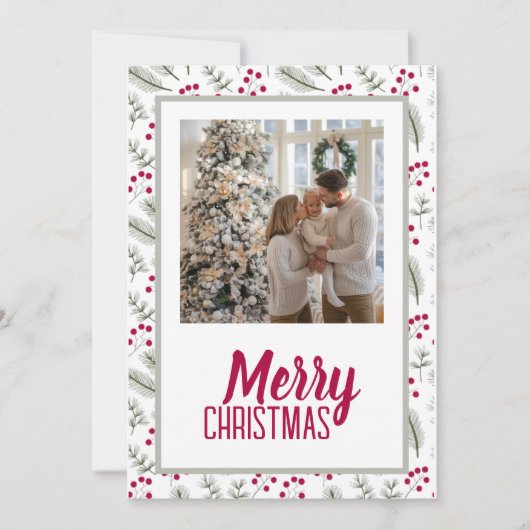 Elegant Christmas Card with Spruce Bruce Branches シーズンカード (正面)