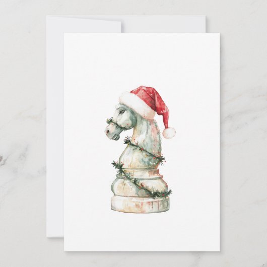 Elegant Christmas Chess Card – Watercolor Knight シーズンカード (正面)