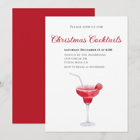 Elegant Christmas Cocktail Party Invitation 招待状 (正面/裏面)