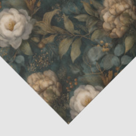 Elegant Christmas Dark Green and White Floral 薄葉紙