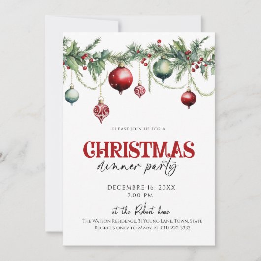 Elegant Christmas dinner Holiday party Invitation 招待状 (正面)