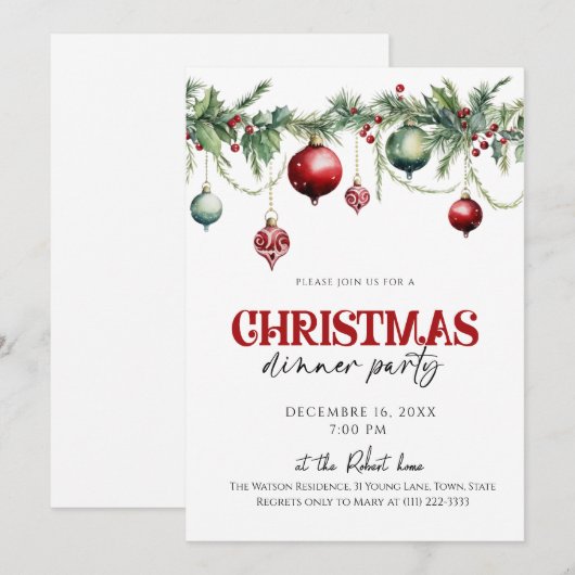 Elegant Christmas dinner Holiday party Invitation 招待状 (正面/裏面)