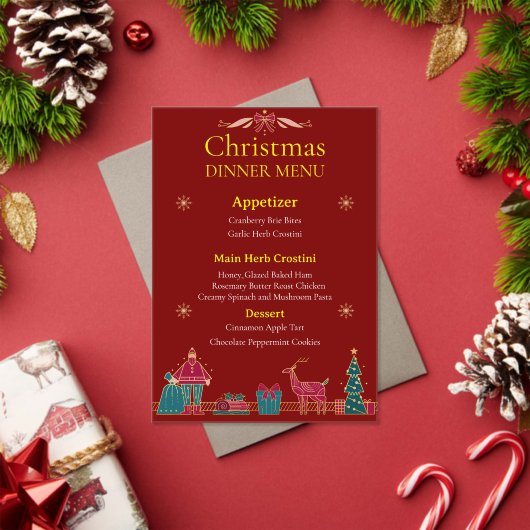 Elegant Christmas Dinner Menu | Classic Red & Gold アクリル招待状 (インサイチュ (クリスマス))