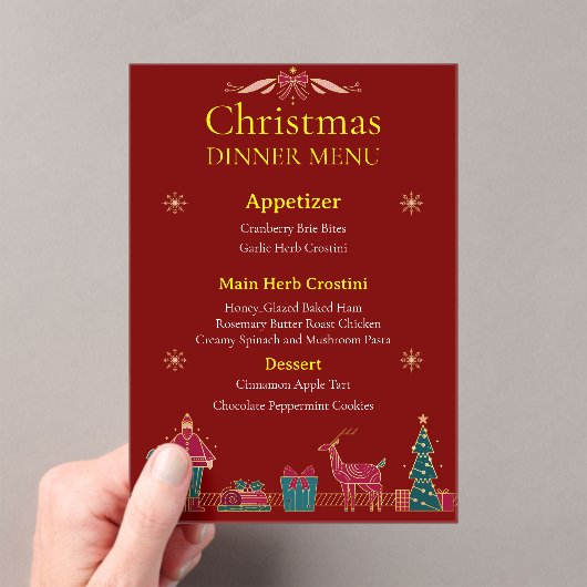 Elegant Christmas Dinner Menu | Classic Red & Gold アクリル招待状 (インサイチュ (ポータブル))