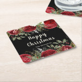 Elegant Christmas Dinner Party Red Flowers スクエアペーパーコースター (アングル)