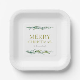 Elegant Christmas Evergreen Personalized  ペーパープレート