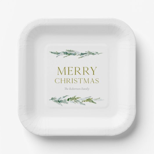 Elegant Christmas Evergreen Personalized  ペーパープレート (正面)