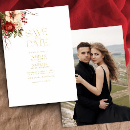 Elegant Christmas Floral Foil Save the Date 箔招待状