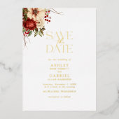 Elegant Christmas Floral Foil Save the Date 箔招待状 (正面)