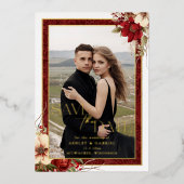 Elegant Christmas Floral Foil Save the Date 箔招待状 (正面)