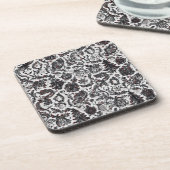 Elegant Christmas floral ornament pattern design コースター (左側)