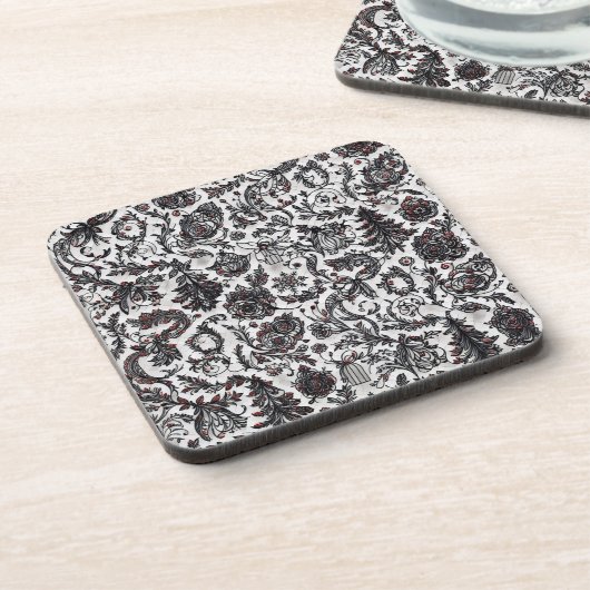 Elegant Christmas floral ornament pattern design コースター (左側)